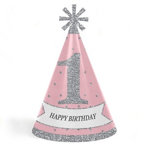 Big Dot of Happiness Pink Onederland - Cone Winter Wonderland Happy Birthday Party Hats for Kids and Adults - Set of 8 (Standard Size) - 1 of 4