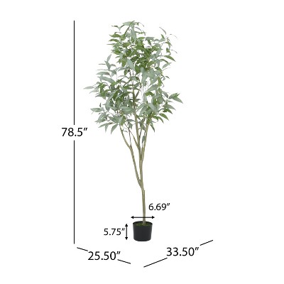 6.5' Green Artificial Eucalyptus Tree in Black Plastic Pot