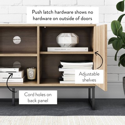 Reclaimed Oak and Matte Black Media Console with Herringbone Detail