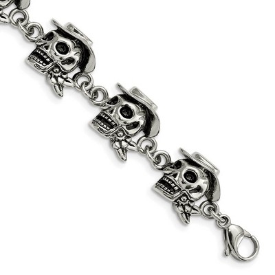 Black Bow Jewelry Men's Stainless Steel Antiqued Pirate Skull 8.5 Inch Bracelet