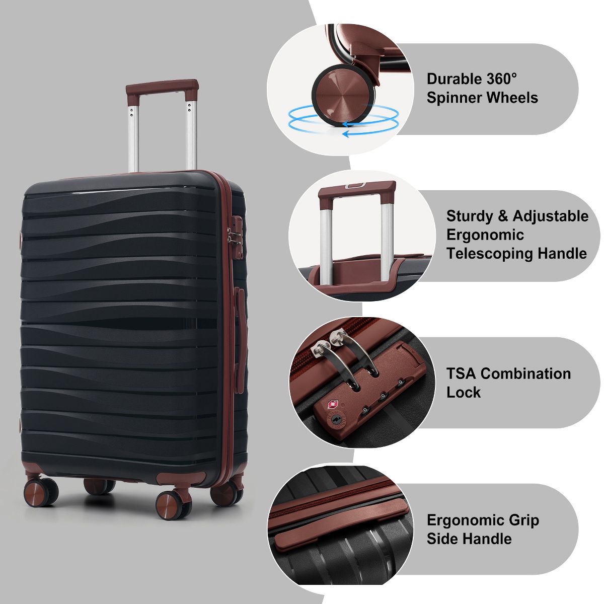 Polibi Hardshell Luggage Set 3 Piece, 20/24/28 Inch Suitcase with Spinner Wheels TSA Lock - thumbnail 9