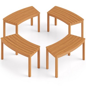 Tangkula Outdoor Curved Acacia Wood Bench Set of 4 Patio Garden Backless Fire Pit Bench - 1 of 4