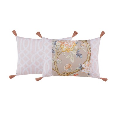 14x20 Mudan Decorative Throw Pillow Taupe Waverly Cotton Fabric Botanical Pattern Indoor Rectangle Cushion Target