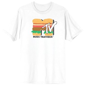 MTV Burger Logo Adult White Crew Neck Short Sleeve T-shirt - 1 of 3