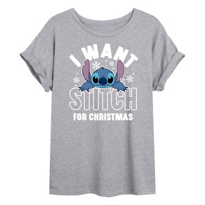 Women's - Lilo and Stitch - I Want A Stitch For Christmas Oversized Graphic T-Shirt - 1 of 4