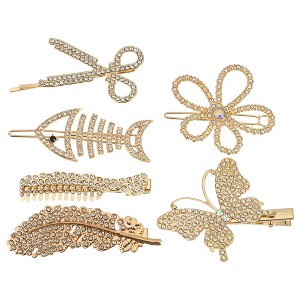 Unique Bargains Girl's Simple Cute Style Metal Hair Clips Gold Tone 1 Set of 5 Pcs - 1 of 4