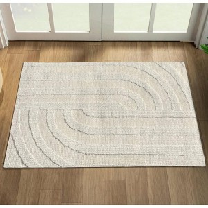 Home Mart Goods 2x3 Ivory Light Cream Waves Stripes Geometric Abstract Soft Pile Boho Minimal Door Mat Area Rug - 1 of 4