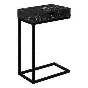 Monarch Specialties Accent Table C-Shaped End Side Snack Storage Drawer Living Room Bedroom Metal Laminate Black Marble Look Contemporary Modern - 1 of 4