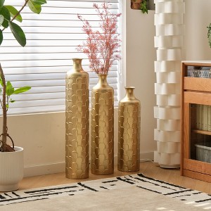 KWPZQEB Floor Metal Decorated Vases Set of 3, Gorgeous Home Decoration, Big Standing Vase with Modern Geometry Texture for Home - 1 of 4