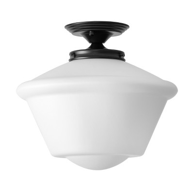 Modern Farmhouse Style Schoolhouse Semi-Hanging Light, Matte Black Ceiling Fixture with Milk Glass Shade