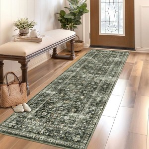 Area Rug Vintage Floral Distressed Print Pattern Rug, Soft Washable Non-Slip Low-Pile Indoor Carpet for Bedroom, Living Room - 1 of 4