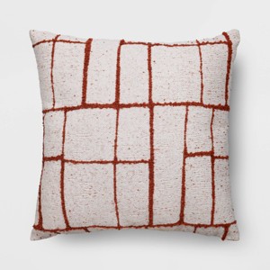 18"x18" Stacked Geo Woven Square Outdoor Throw Pillow White/Dark Red - Threshold™ - 1 of 4