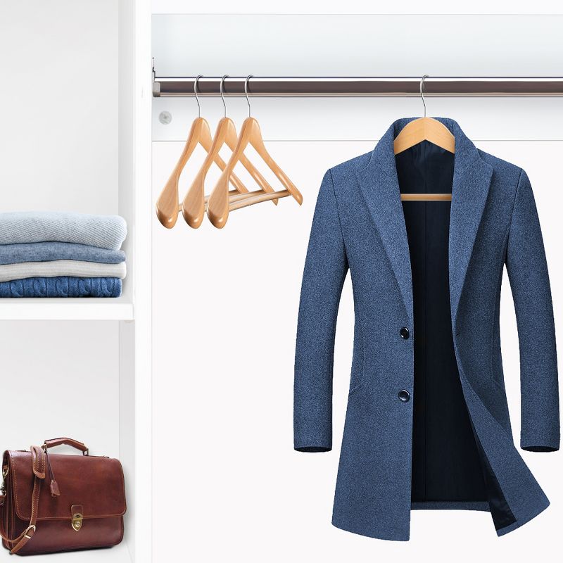 OSTO Wide-Shoulder Wooden Coat & Suit Hangers; Ultra-Strong Hanger with Non Slip, Grooved Pant Bar & Swivel Hook, 2 of 5