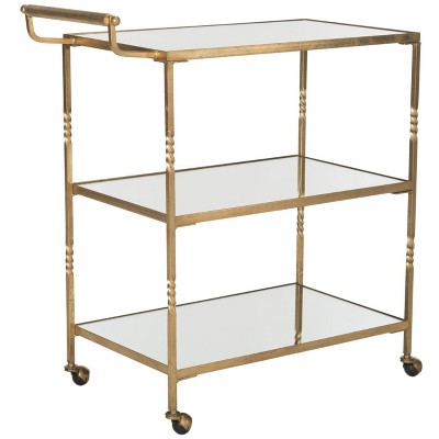 Aurelius 30" Gold Iron Bar Cart with Mirrored Shelves