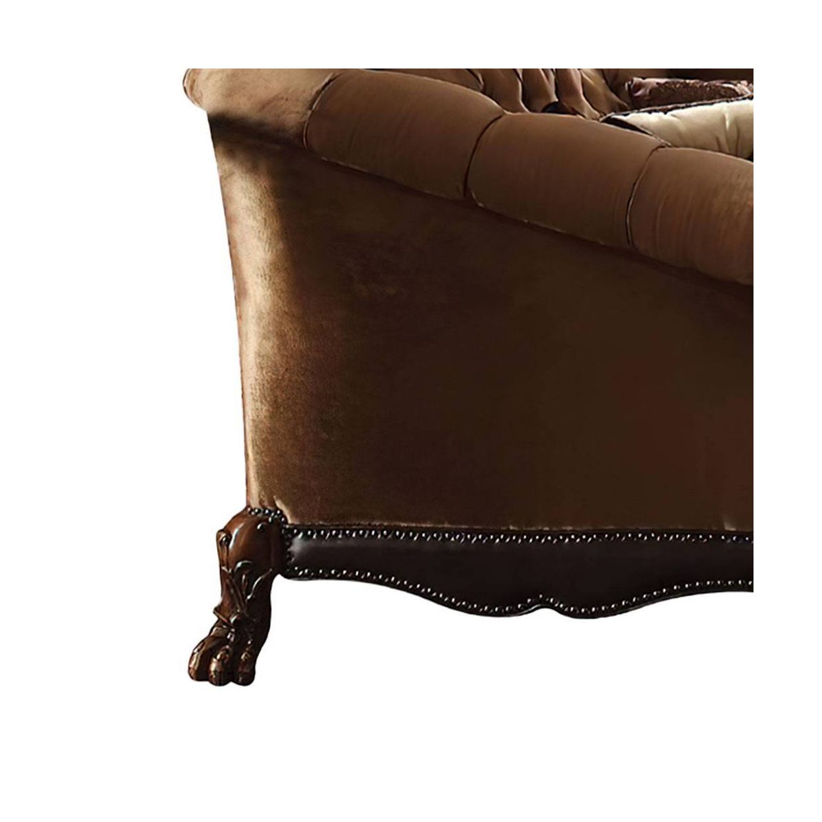 Acme Furniture Dresden Sofa Golden Brown Velvet/Cherry Oak Finish - thumbnail 4