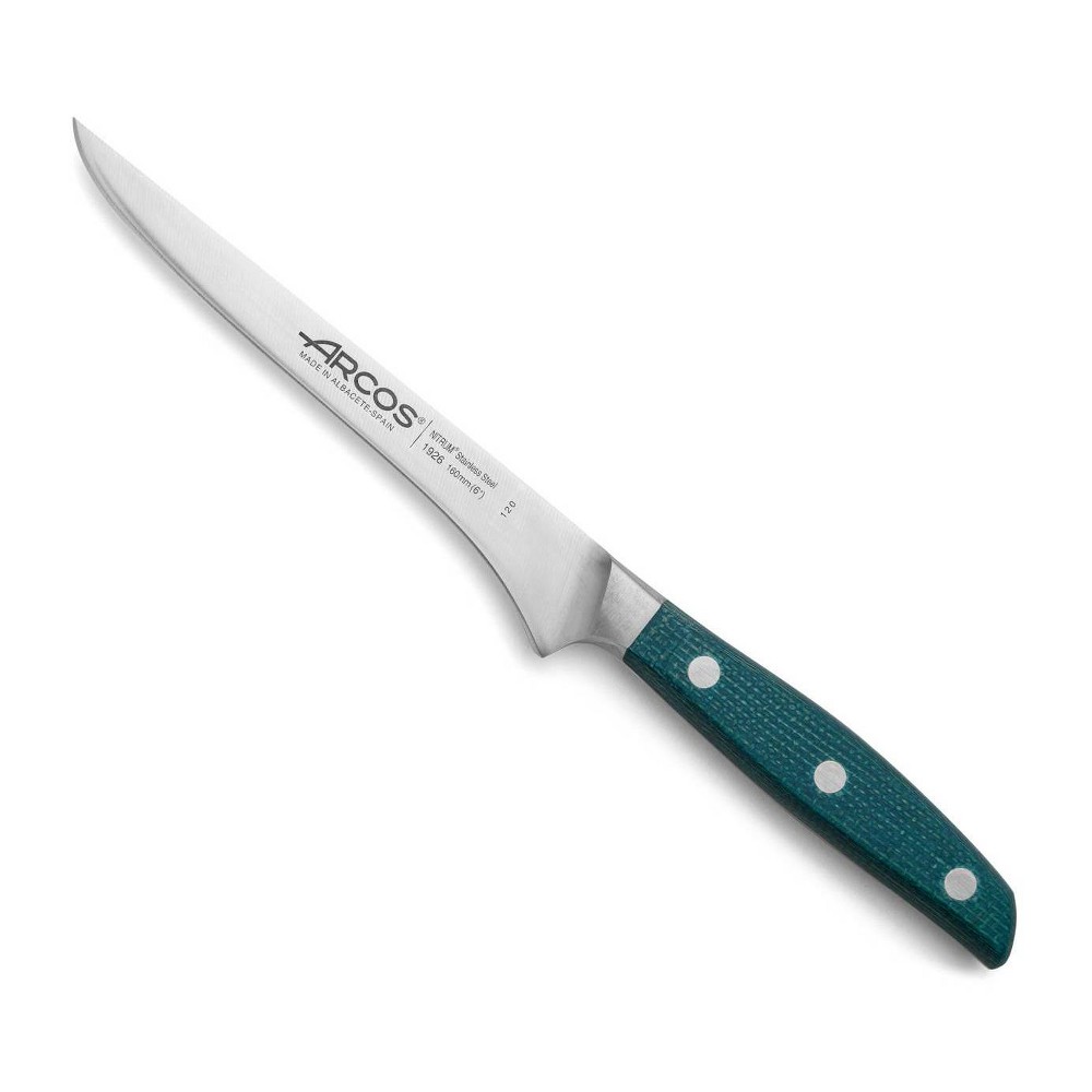 Arcos Brooklyn Boning Knife Blue - Spanish Handcrafted, Forged Nitrum Stainless Steel Blade, Micarta Handle, Dishwasher Safe