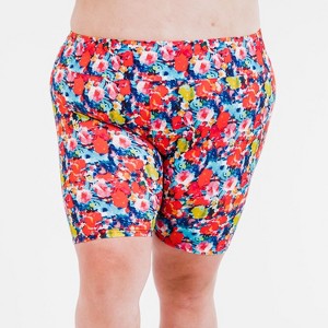 Calypsa Women's Plus Size Chlorine Resistant High Waisted Mid-Thigh Swim Shorts - 1 of 4