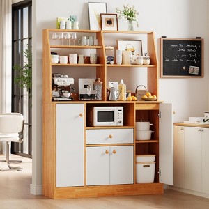 Sideboard Buffet Cabinet, Wood Cupboard with Storage, Freestanding Kitchen Pantry with Drawers, Adjustable Shelves & Rack, Coffee Bar Station - 1 of 4