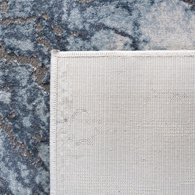 Blue and Grey Abstract Square Synthetic Area Rug