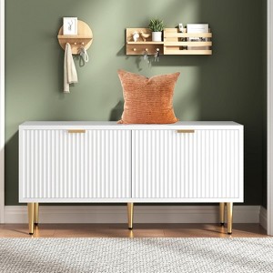 Shoe Storage Bench, 42" Wooden Storage Chest, 300 lb Capacity, Entryway Storage Ottoman Bench with Doors for Bedroom, Living Room - 1 of 4