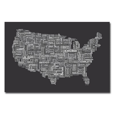 Trademark Fine Art -Michael Tompsett 'US Cities Text Map III' Canvas Art