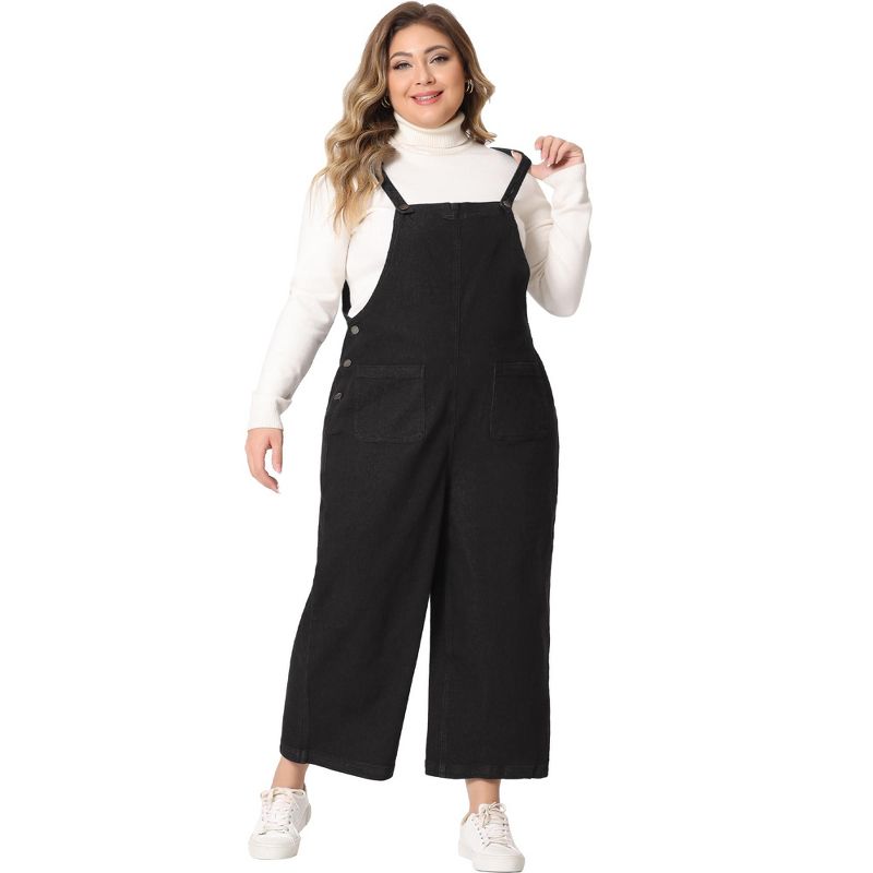 Agnes Orinda Women's Plus Size Denim Bib Classic Adjustable Straps Pockets Jean Jumpsuits, 3 of 6