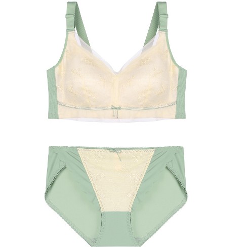 Agnes Orinda Women's Plus Size Unlined Full Figure Lace Soft 2-Piece  Lingerie Set Light Green 38D