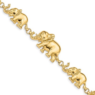 Black Bow Jewelry 14k Yellow Gold Graduated Elephant Bracelet - 7 Inch