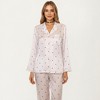 Anna-Kaci Lounge Women's 2-Piece Set Polka Dot Satin Button Front Pajama Top with Ruffle Trim and Matching Relaxed Fit Lounge Pants - 2 of 4