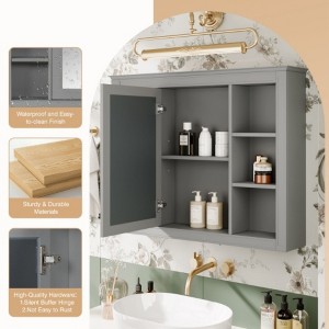35'' x 27.5'' Medicine Cabinet, Wall Mounted Bathroom Storage Cabinet, Modern Bathroom Wall Cabinet with Mirror, Mirror Cabinet with 6 Open Shelves - 1 of 4