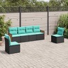 vidaXL Patio Sofa Set with Cushions - 6 Piece Black Poly Rattan Outdoor Furniture - Modular Design, Comfortable Seating for Garden, Deck, Backyard - 2 of 4