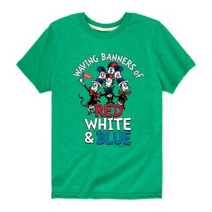 Boys' - Dr. Seuss - Cat in the Hat Waving Banners of Red, White and Blue Short Sleeve Graphic T-Shirt - 1 of 4