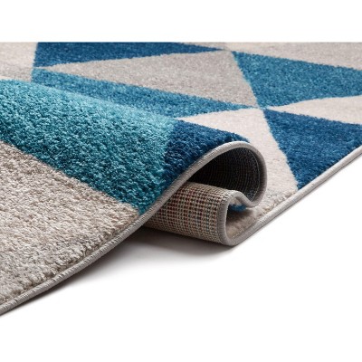Modern Geometric Blue Synthetic 5' x 7' Easy-Care Area Rug