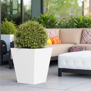 PexFix 18" Tall Metal Tapered Planter Large Outdoor & Indoor Garden Plant Pot White for Home and Patio - 1 of 4