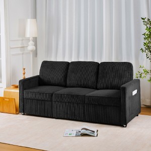 SKRAN Retractable 3 Seater Sofa, Easy To Assemble, Suitable For Living Rooms, Apartments And Flexible Sofas For Small Spaces, Black Corduroy - 1 of 4