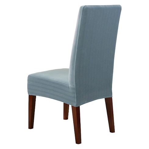 Stretch Pinstripe Short Dining Room Chair Cover Blue Sure Fit