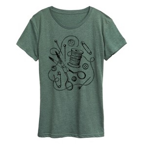 Women's - Instant Message - Vintage Sewing Tools Short Sleeve Graphic T-Shirt - 1 of 4