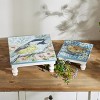 Wooden Floral Bird Pedestal Tray (Set of 2) - 2 of 4
