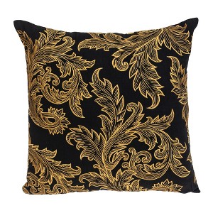 HomeRoots 22" Black and Orange Floral Cotton Throw Pillow With Embroidery - 1 of 4