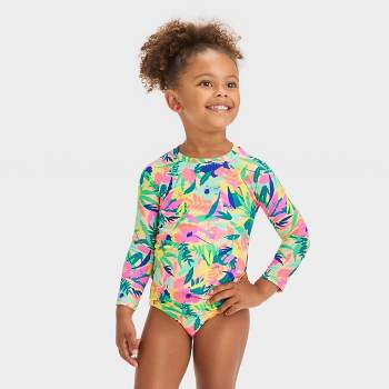 Gerber Baby & Toddler Girls' One-piece Long Sleeve Rash Guard Swimsuit Upf  50+ - Strawberry Blossom - 18m : Target