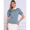 INSPIRE CHIC Women's Vintage Peter Pan Collar Contrast Puff Short Sleeve Blouse - 2 of 4