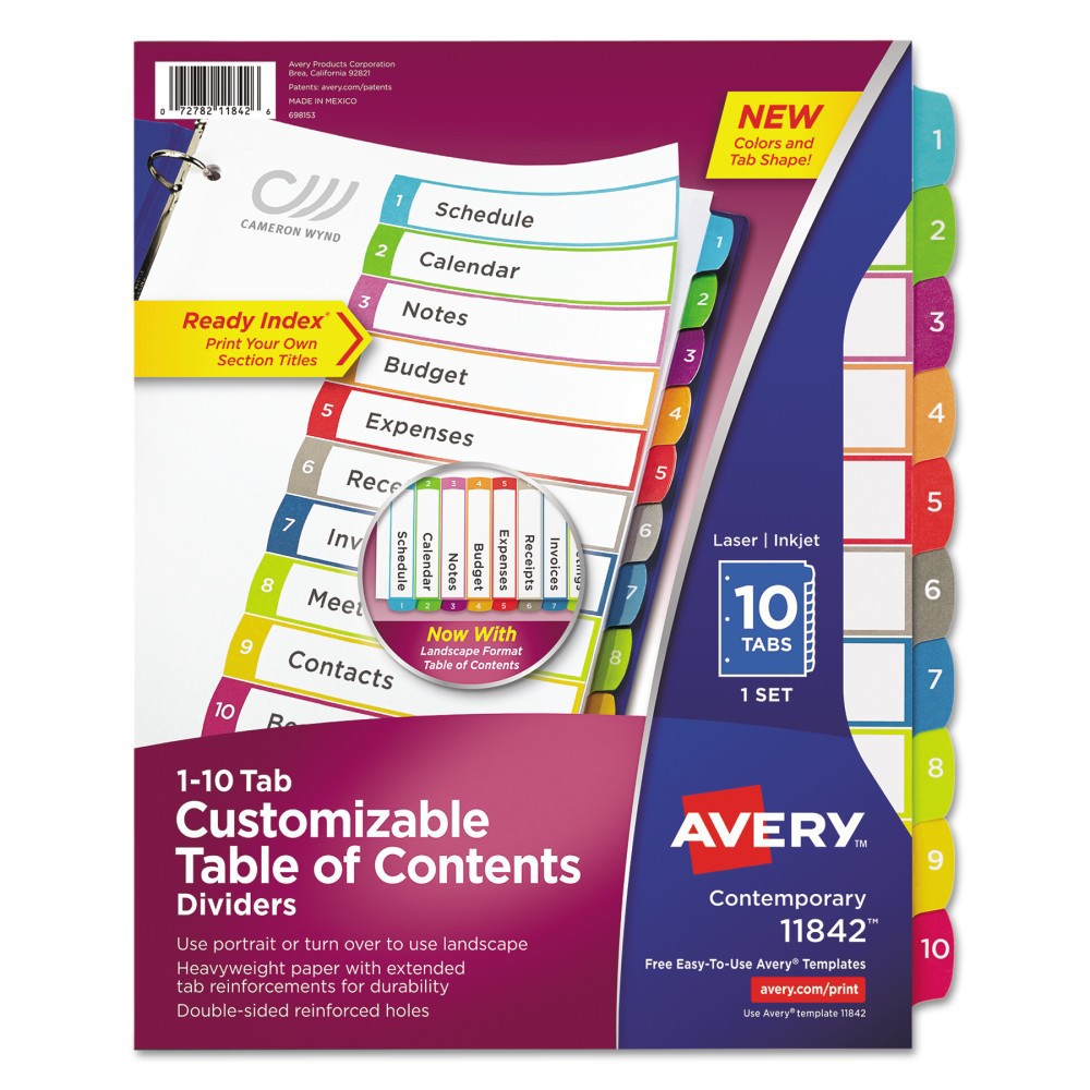 UPC 072782118426 product image for Avery Ready Index Table of Contents Dividers, Multicolor Tabs, 1-10, Letter | upcitemdb.com