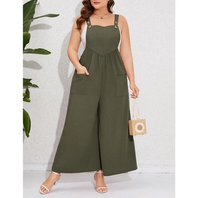 Women's Plus Size Loose Sleeveless Jumpsuits Adjustable Spaghetti Strap Stretchy Long Pant with Pockets - image 4