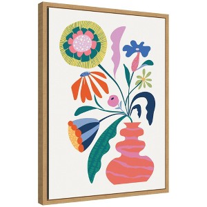 Kate & Laurel All Things Decor 18"x24" Sylvie Retro Whimsical Floral Vase Framed Canvas by Rachel Lee Natural - 1 of 4