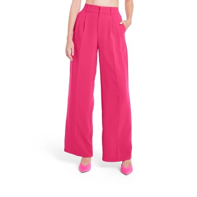 Women's High-Waist Wide Leg Tailored Trousers - Sergio Hudson x Target Pink