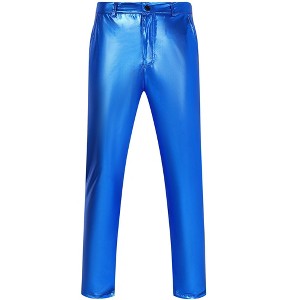 Men's 70s Disco Pants Metallic Sequin Straight Leg Trousers Party Dance Outfits Silver Plaid - 1 of 4
