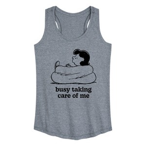Women's - Peanuts - Busy Taking Care Of Me Graphic Racerback Tank - 1 of 4