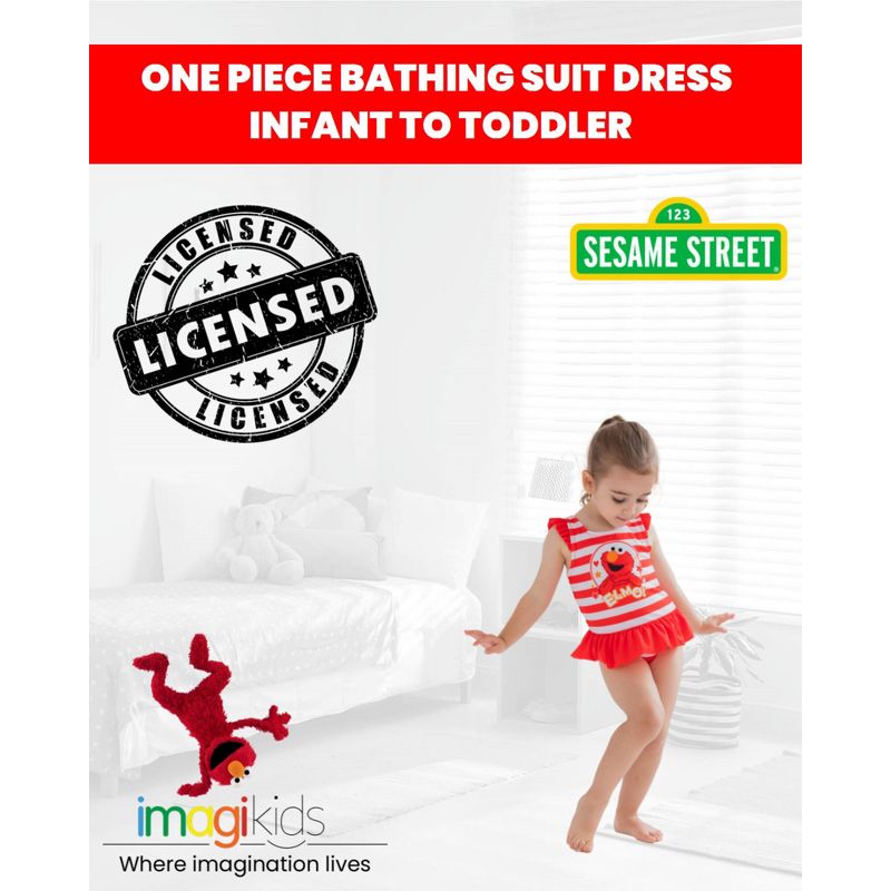 Sesame Street Elmo Girls One Piece Bathing Suit Toddler, 2 of 9