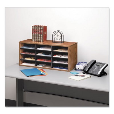 Medium Oak Particleboard 12-Compartment Desktop Sorter