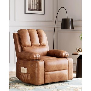 Recliner Chair for Adults, Overstuffed Manual Recliner with Cup Holder and Side Pockets, Vintage Upholstered Single Sofa for Living Room - 1 of 4